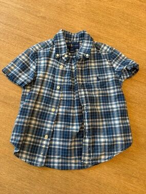 Polo by Ralph Lauren Navy and White Plaid Short-Sleeve Button-Down Shirt